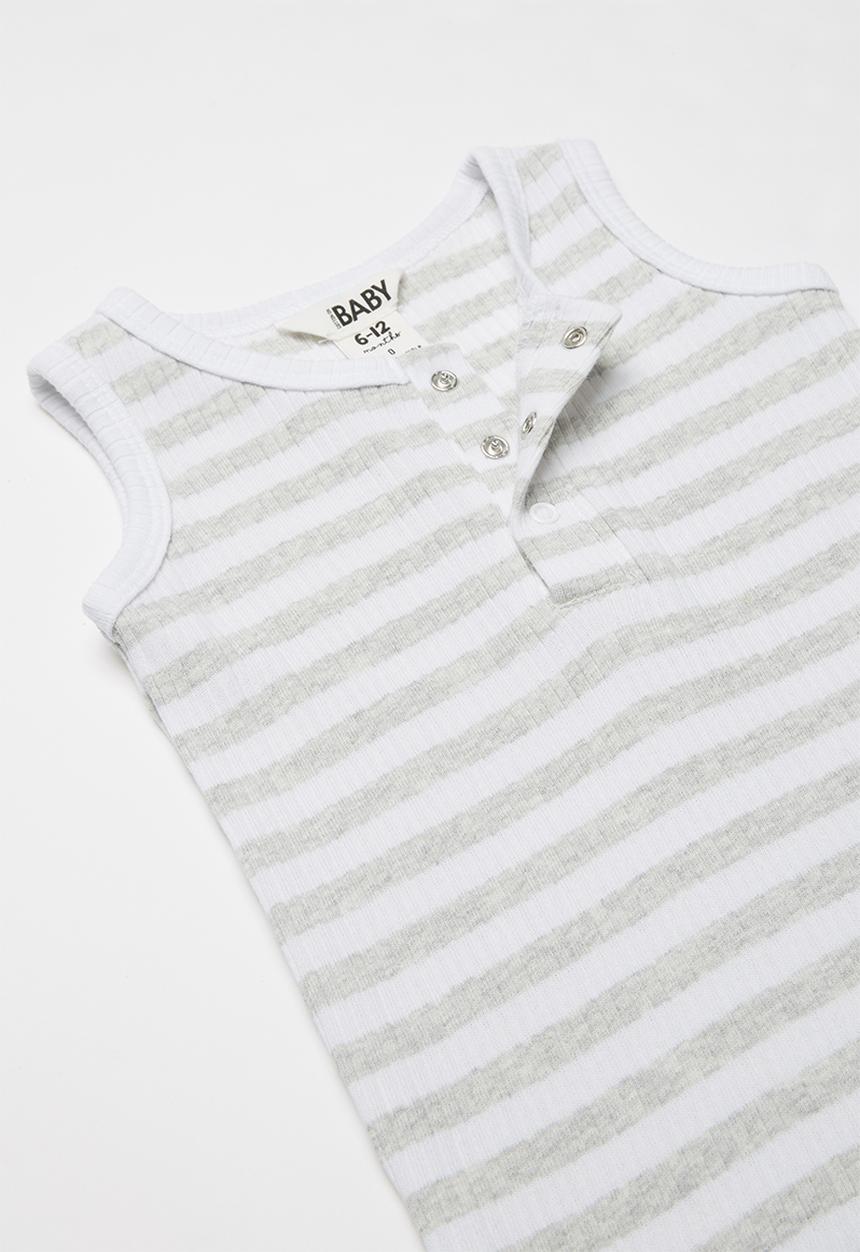 Cotton On - The sleeveless short leg romper -  grey & white 
