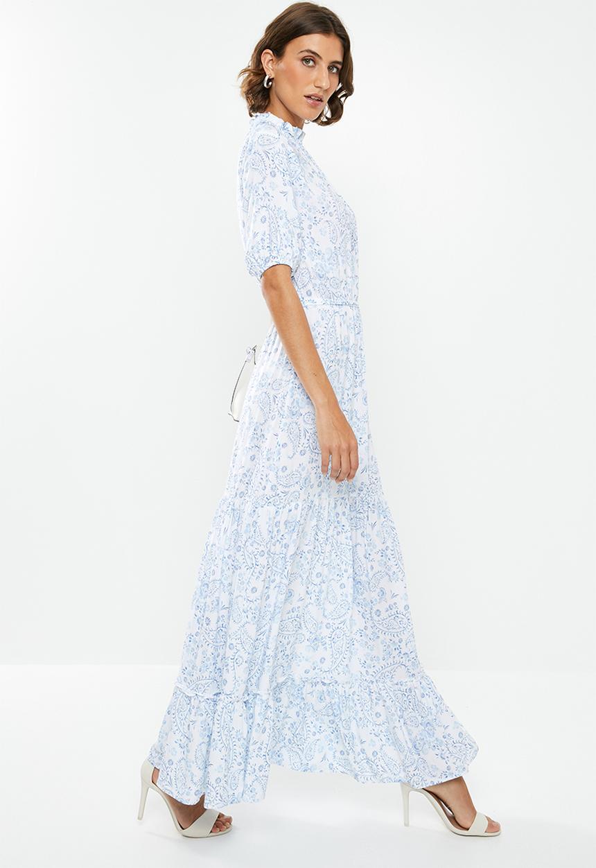 edit - Tiered peasant dress - blue & white