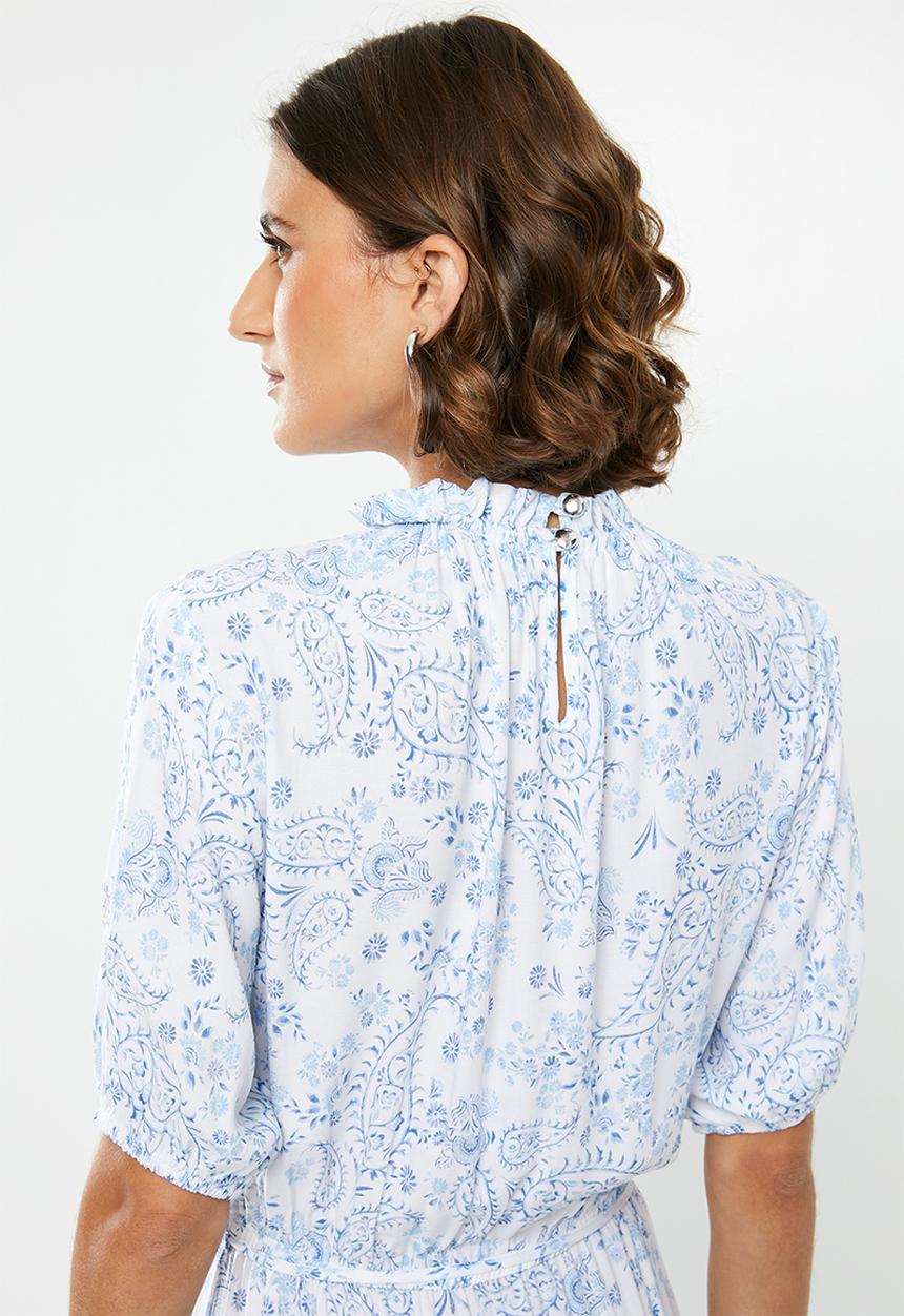 edit - Tiered peasant dress - blue & white
