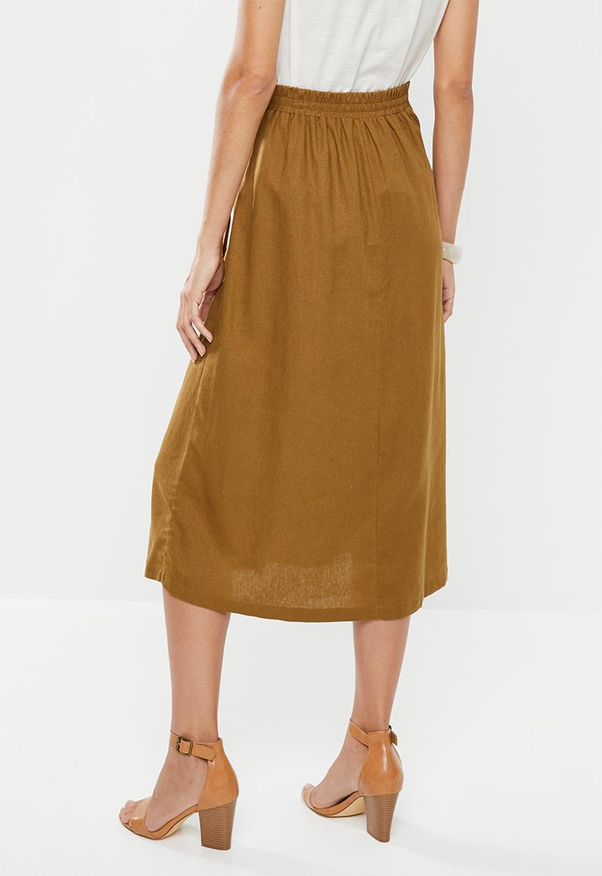 edit - Button down linen skirt - tan