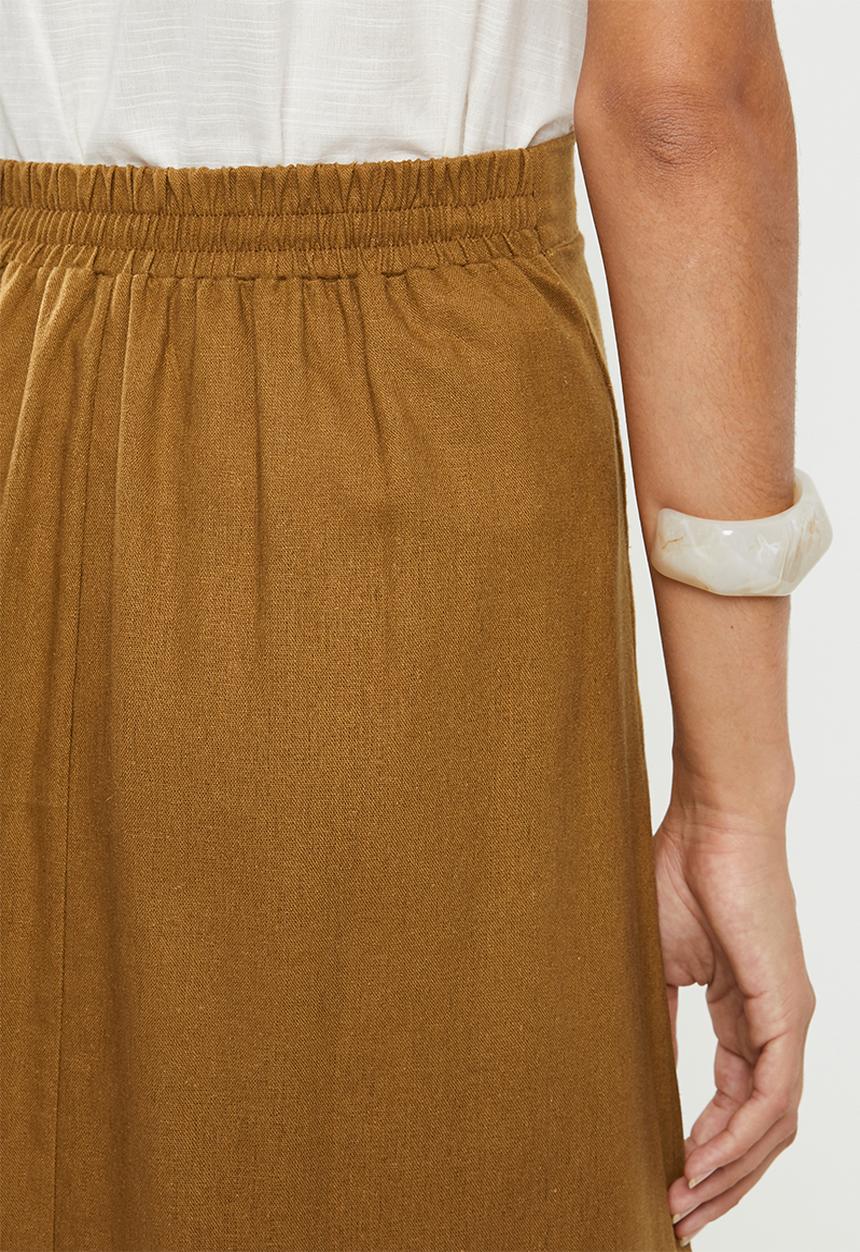 edit - Button down linen skirt - tan