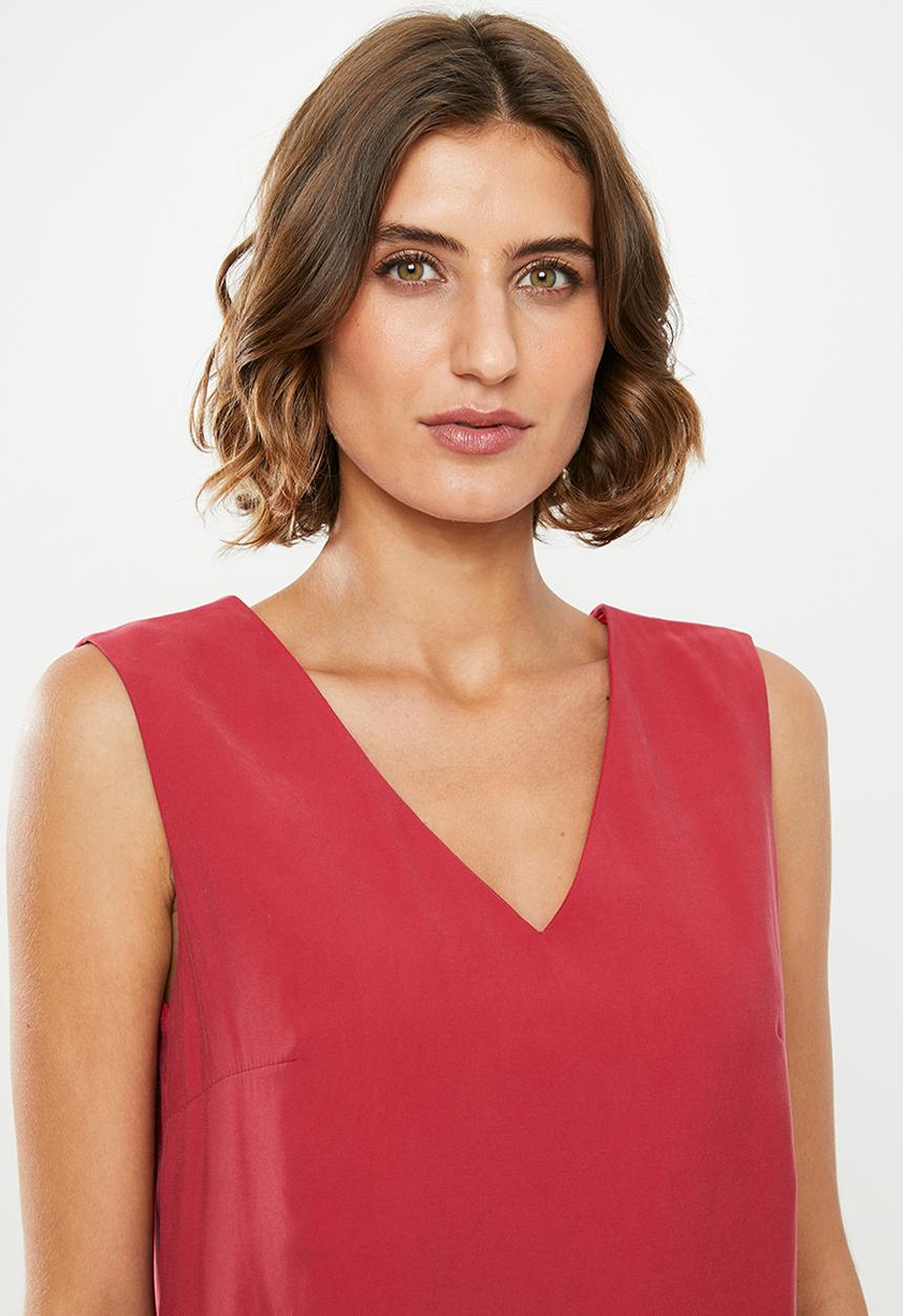 MANGO - Megan linen strap dress - red 