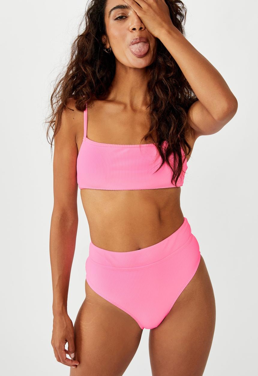 Cotton On - Highwaisted banded cheeky bikini bottom - pink