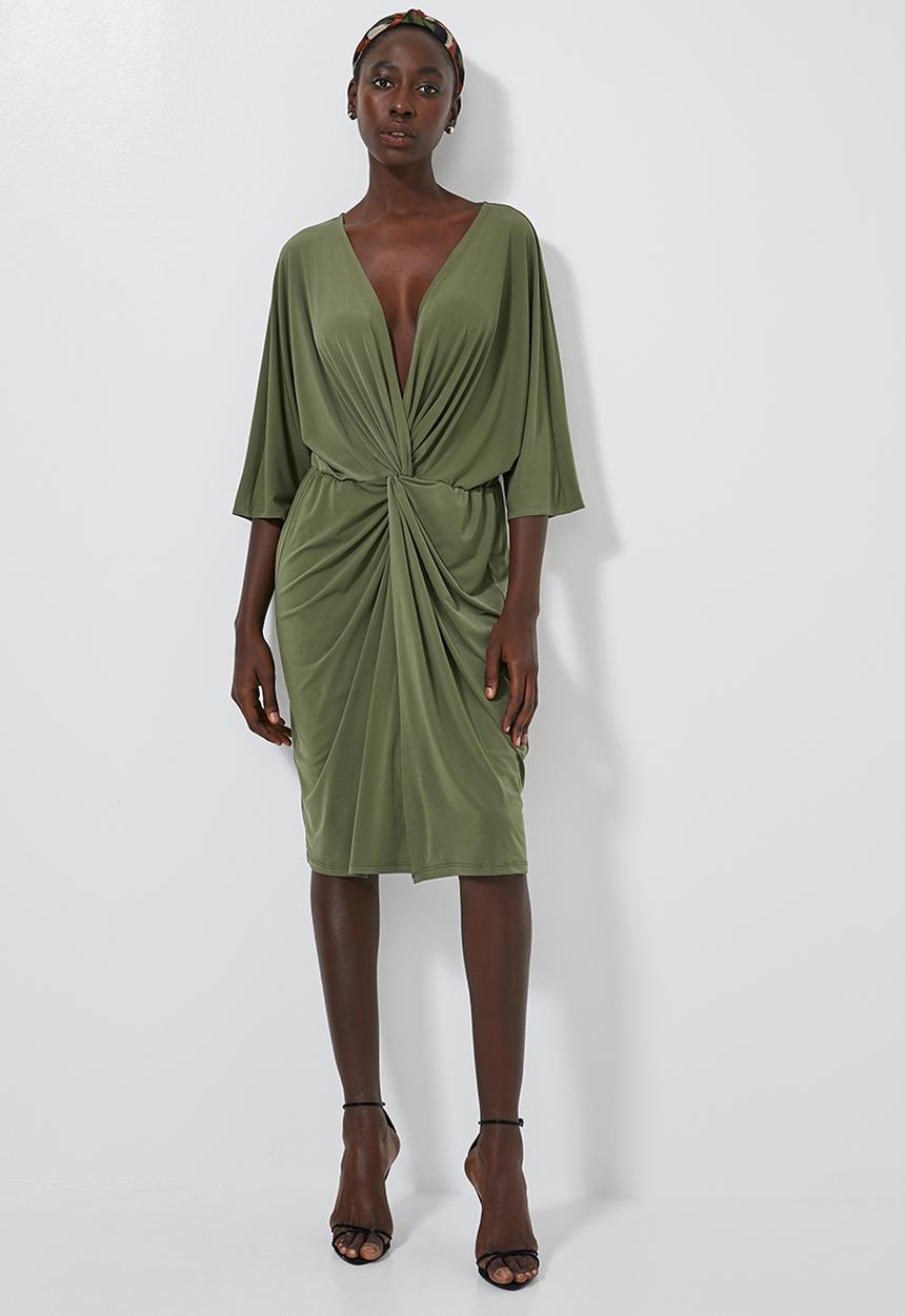 Superbalist - Kimono knot front dress - khaki