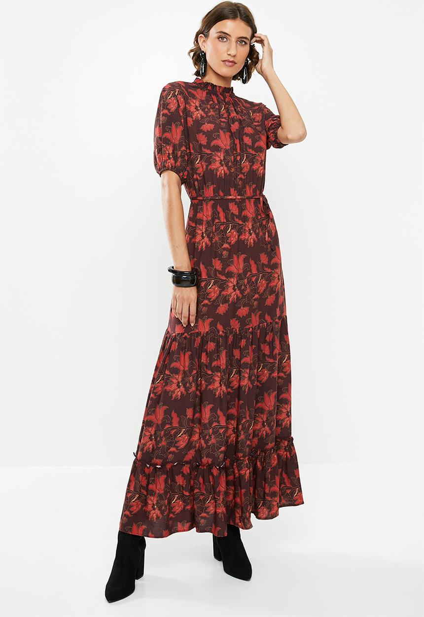 edit - Tiered peasant dress - red & burgundy 