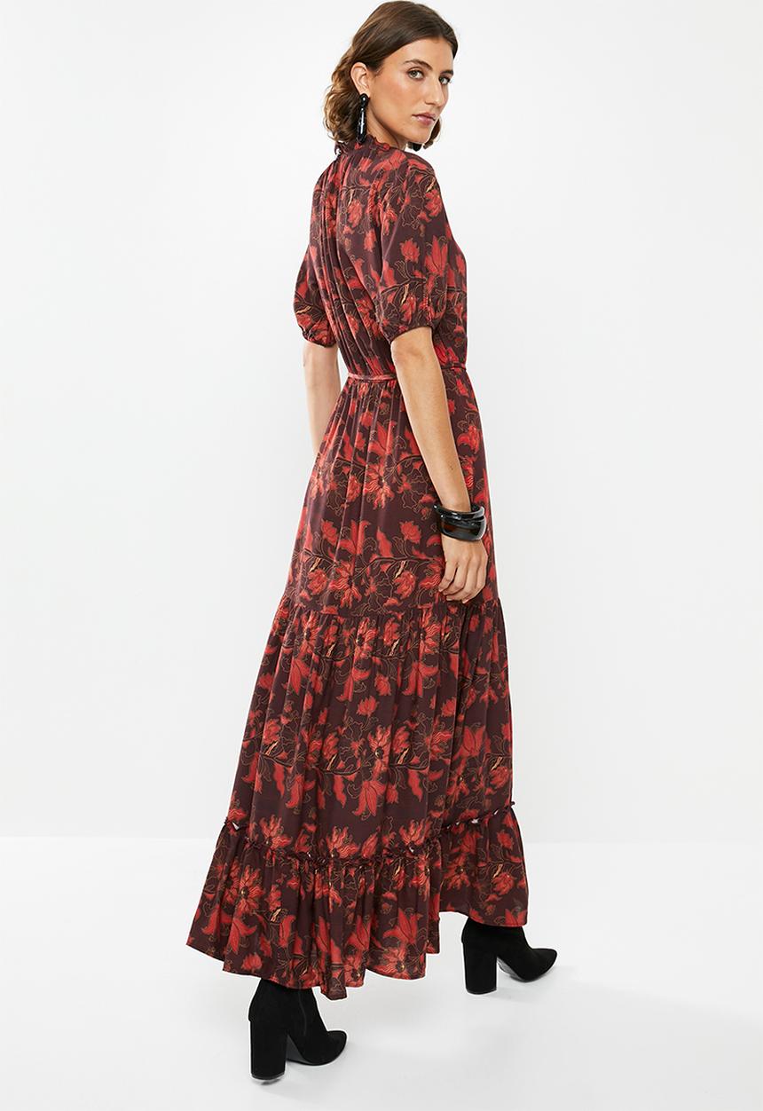 edit - Tiered peasant dress - red & burgundy 