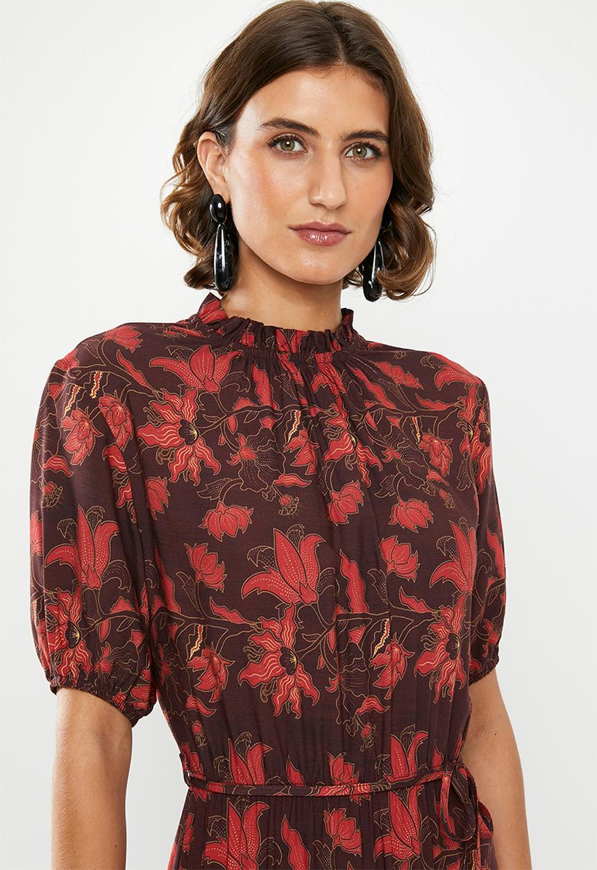 edit - Tiered peasant dress - red & burgundy 