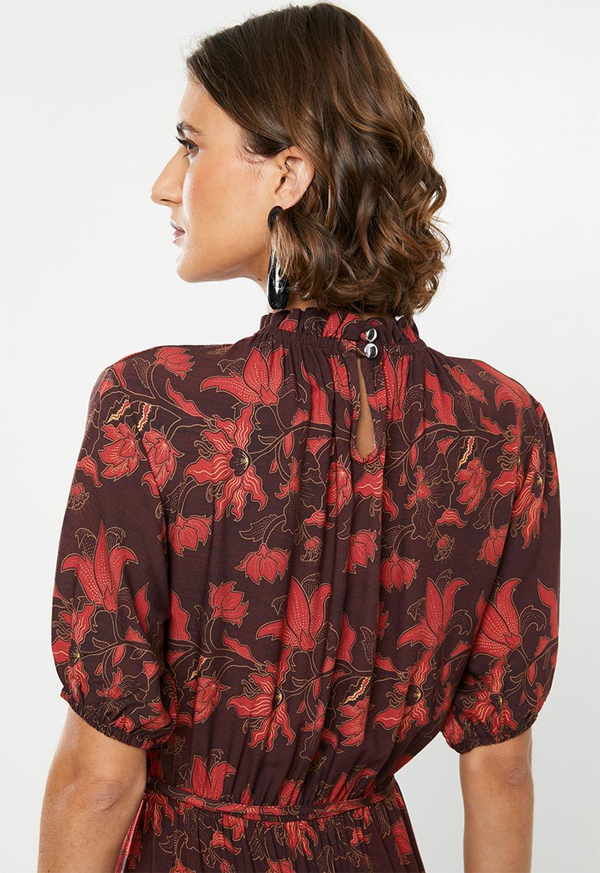 edit - Tiered peasant dress - red & burgundy 