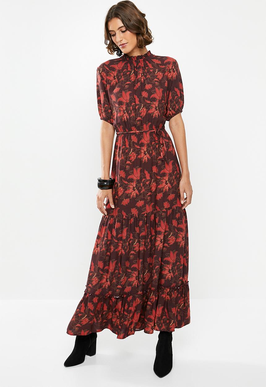 edit - Tiered peasant dress - red & burgundy 
