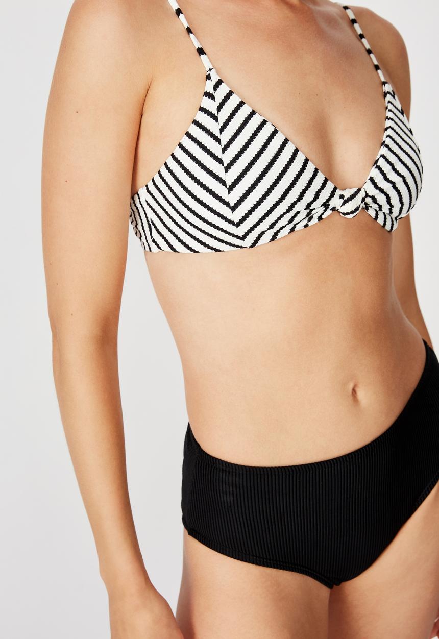 Cotton On - Knot front bralette bikini top - black & white