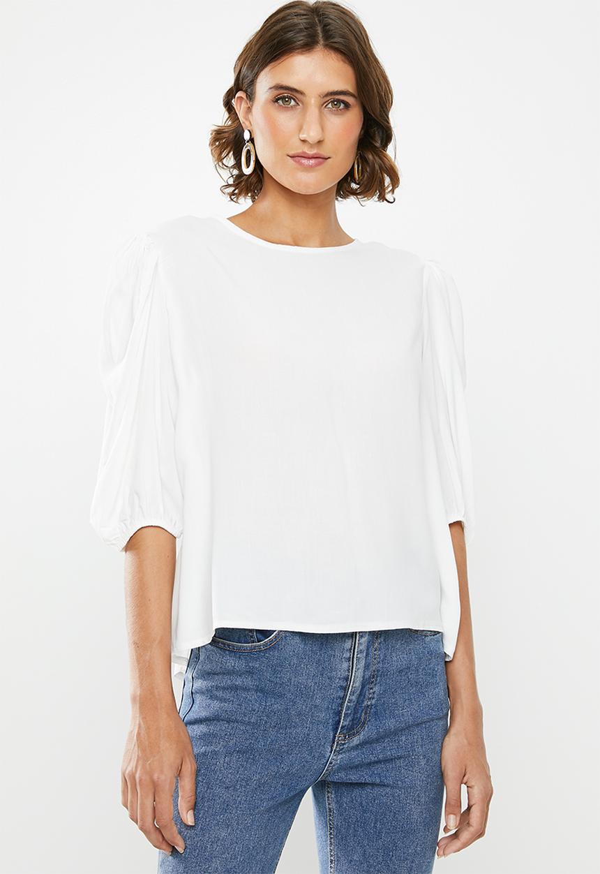 edit - Boxy blouse round neck - white