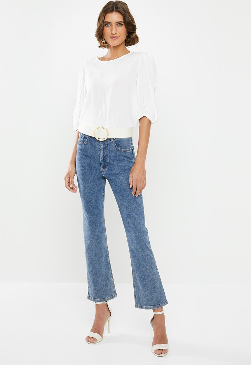 edit - Boxy blouse round neck - white