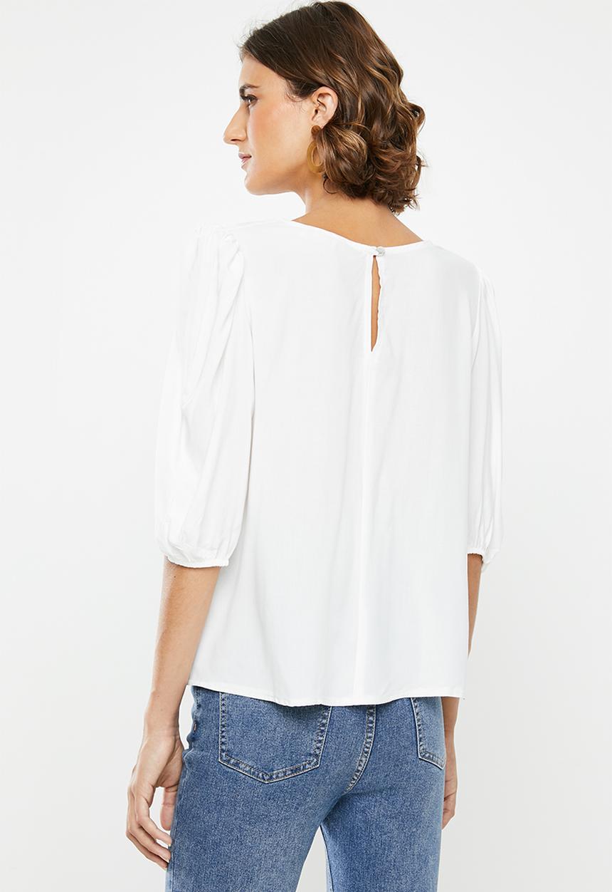 edit - Boxy blouse round neck - white