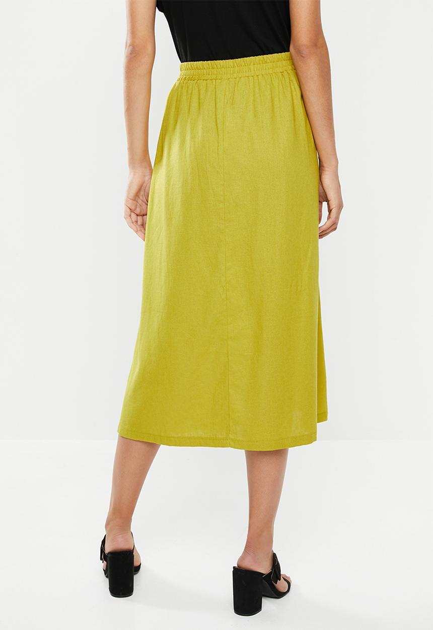 edit - Button down linen skirt - lime green 