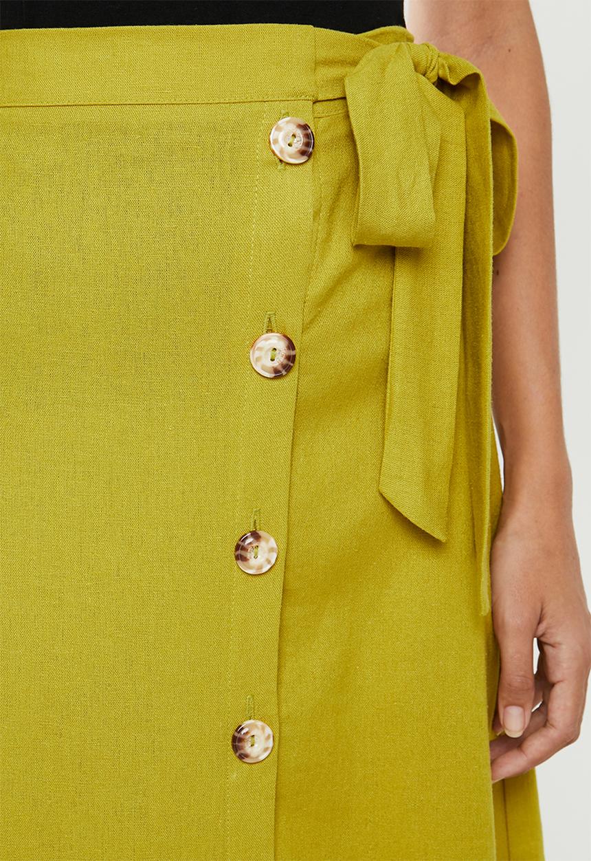 edit - Button down linen skirt - lime green 