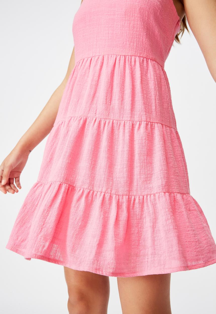 Factorie - Textured tiered dress - washed bright pink