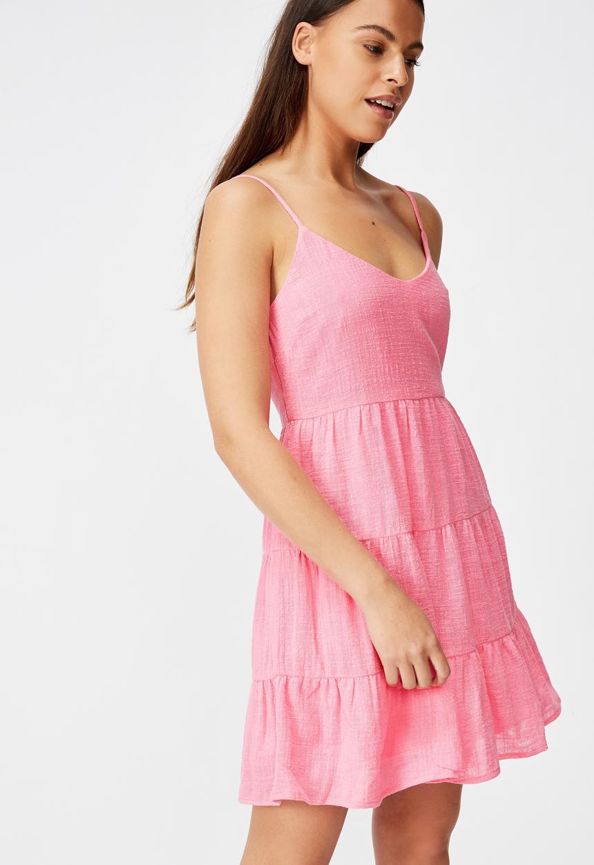 Factorie - Textured tiered dress - washed bright pink