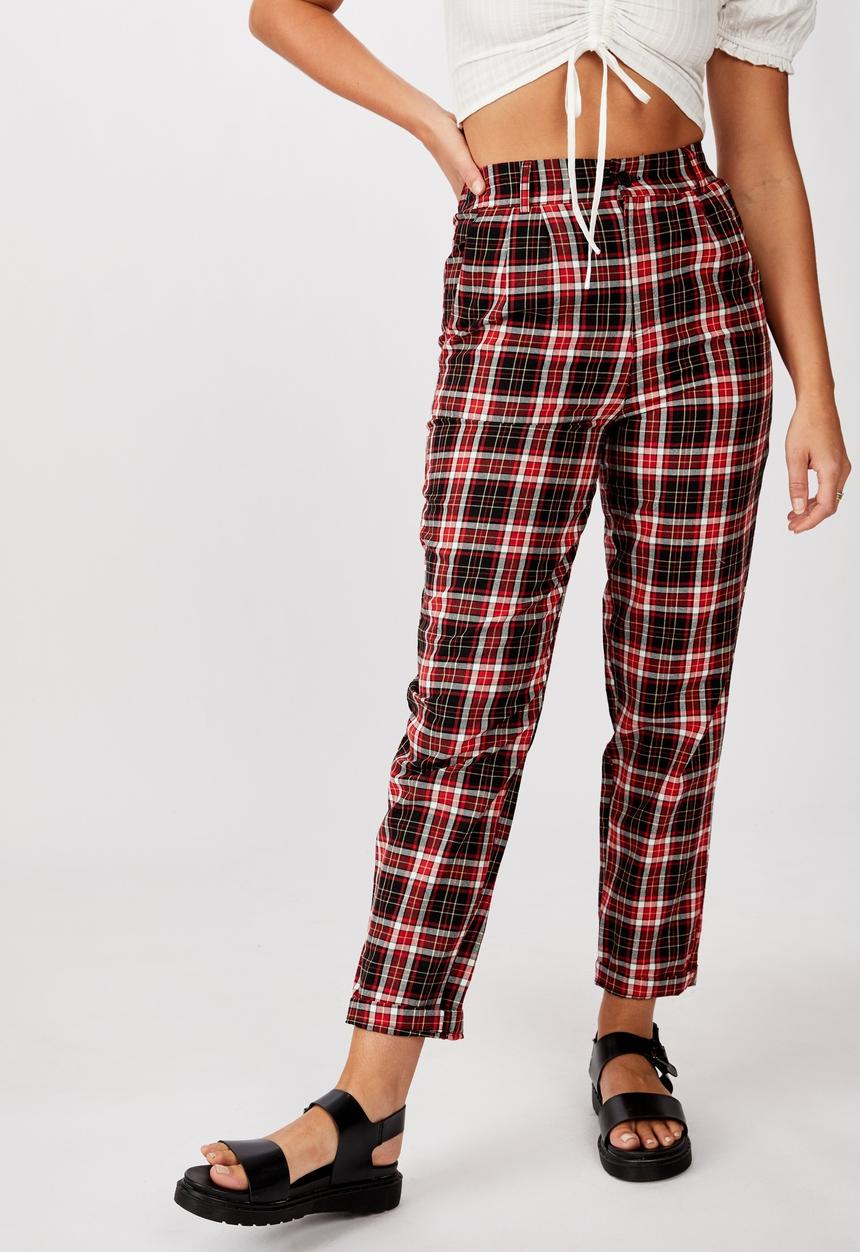 Factorie - Tapered leg check pants kali check - red
