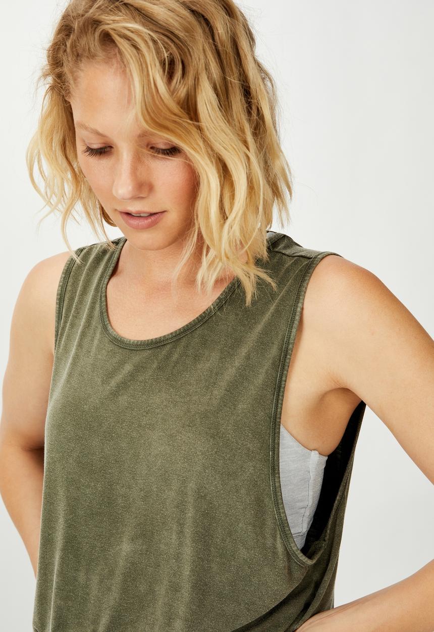 Cotton On - Cropped keyhole washed tank top - khaki