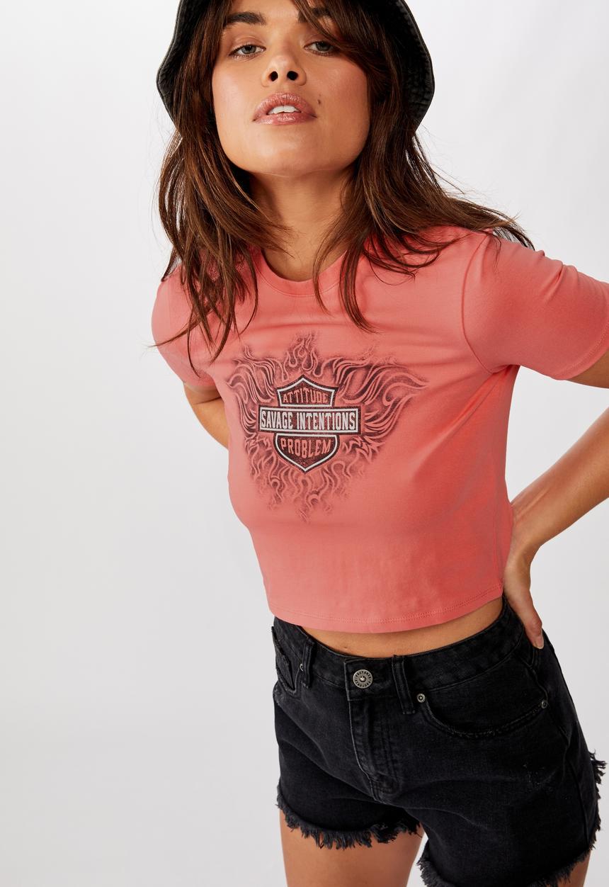 Factorie - Fitted graphic T-shirt savage intentions - pink