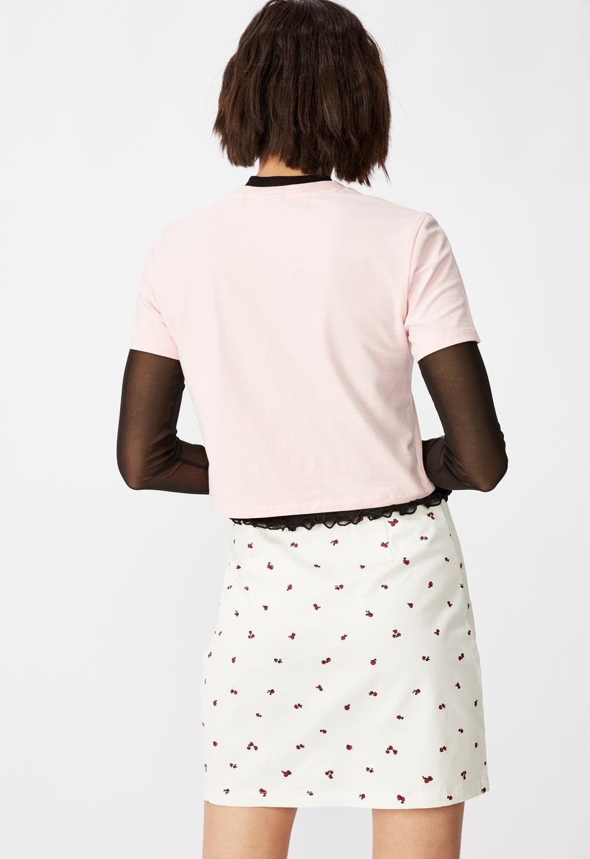 Factorie - Double split mini skirt rose posie - white