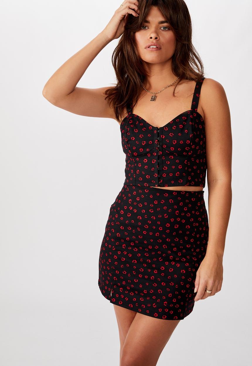 Factorie - Double split mini skirt lola ditsy - black