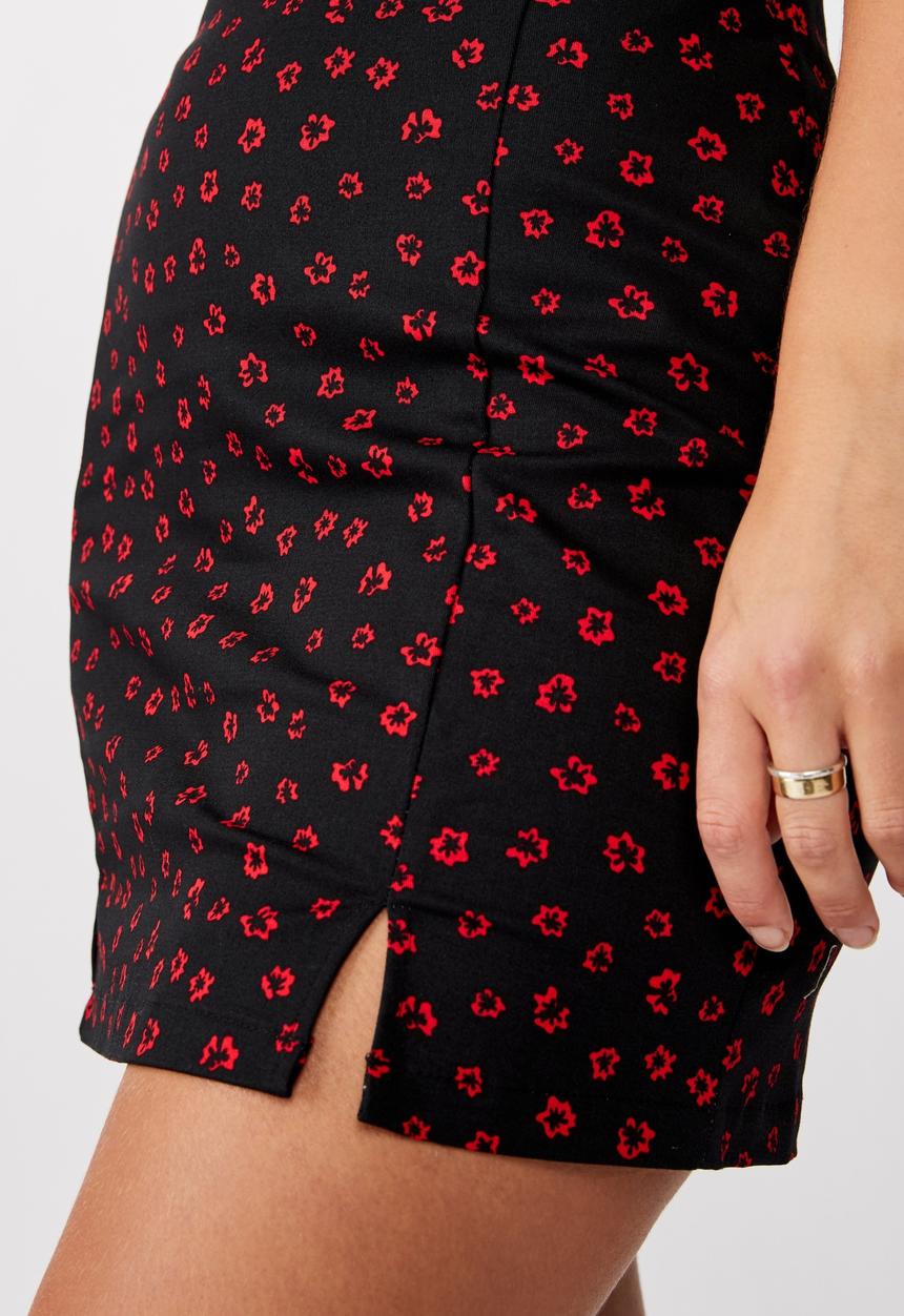 Factorie - Double split mini skirt lola ditsy - black