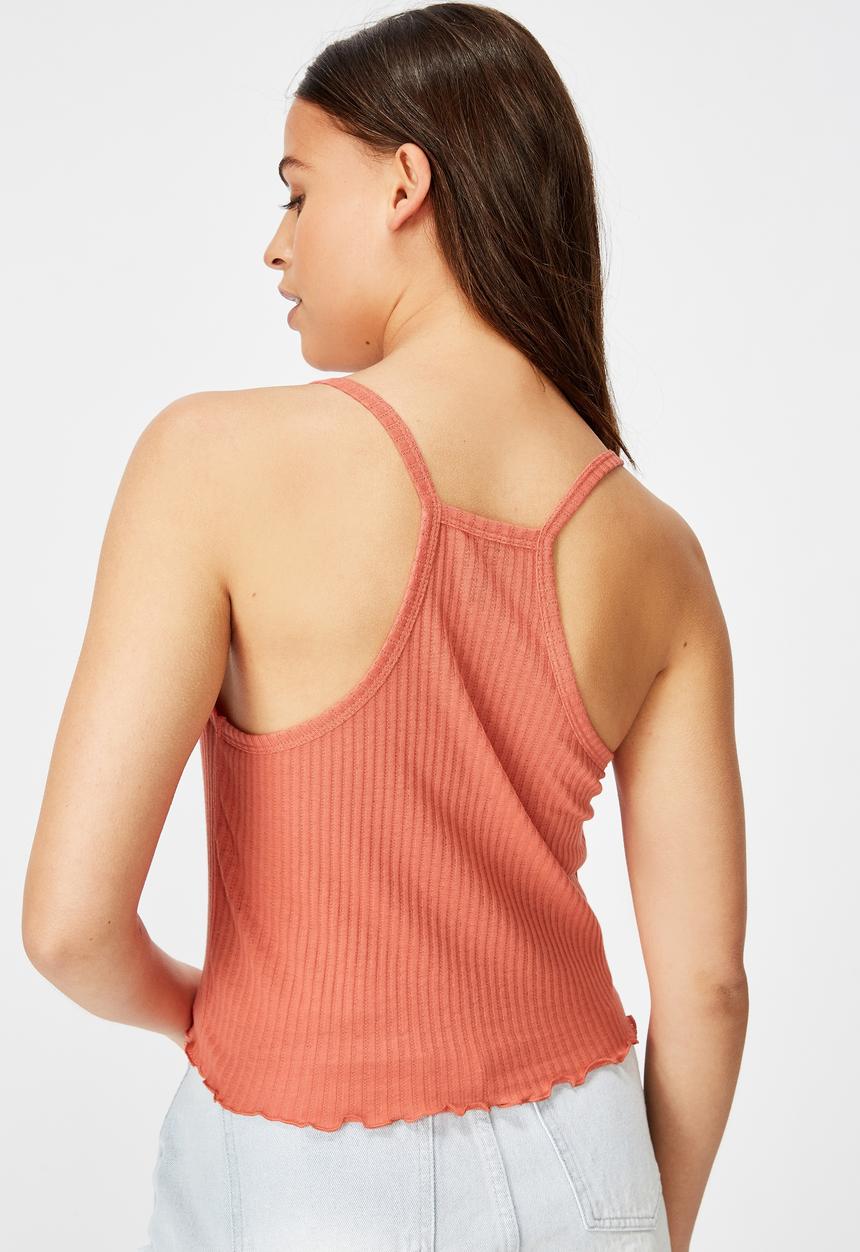 Factorie - Textured henley racer back singlet2 - spiced coral