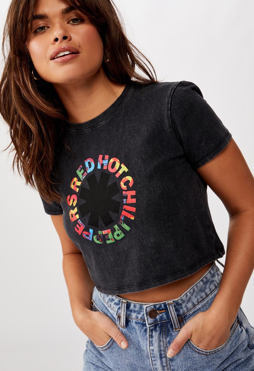 Factorie - Lcn fitted graphic T-shirt red hot chilli peppers - washed black