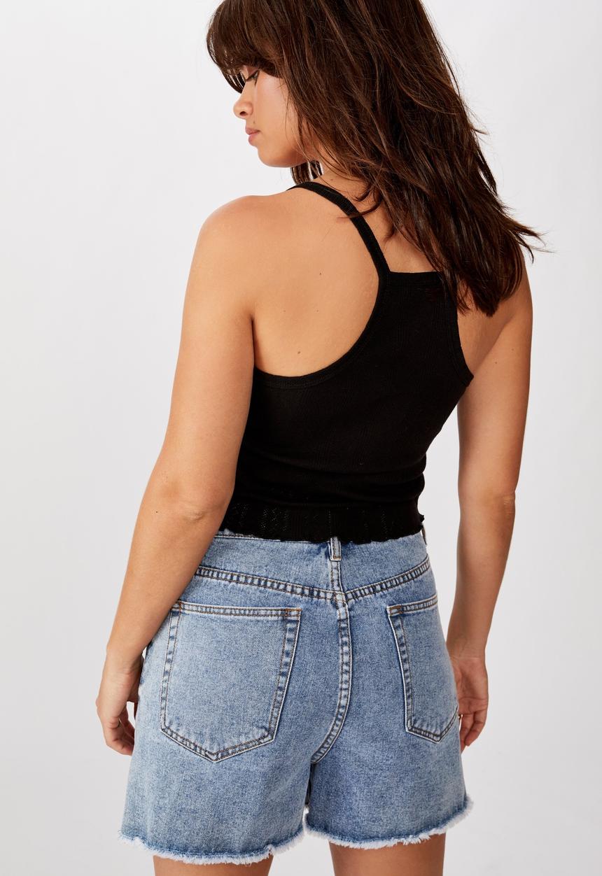 Factorie - Pointelle henley racer back singlet - black
