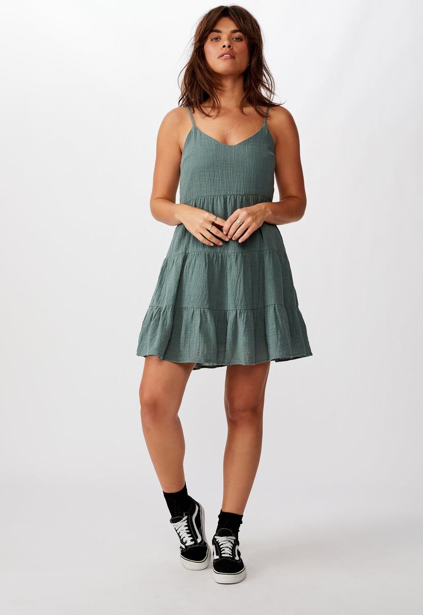 Factorie - Textured tiered dress - dark forest