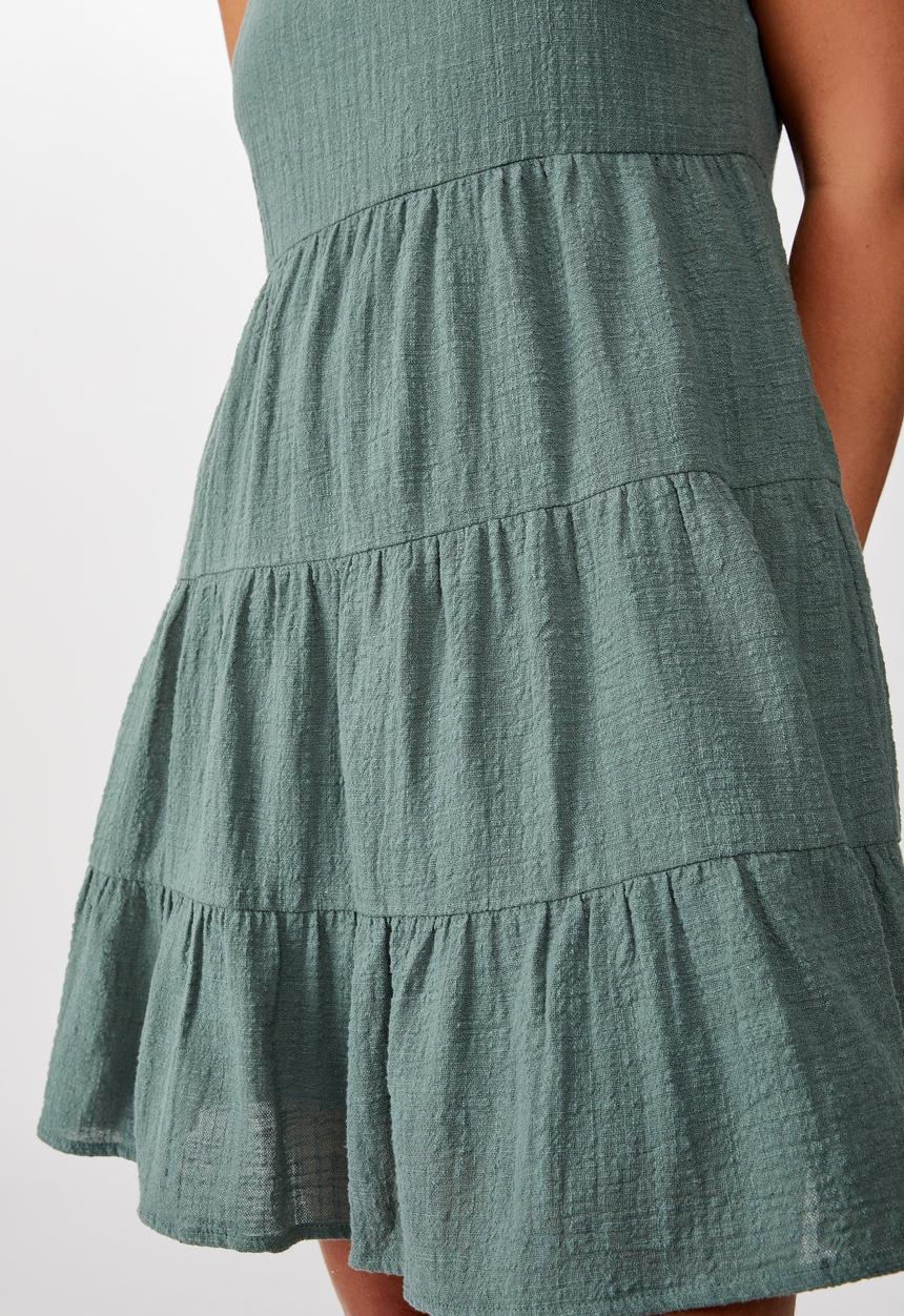 Factorie - Textured tiered dress - dark forest