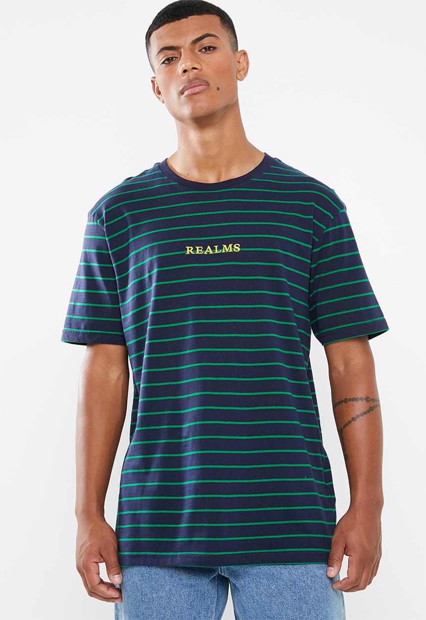 Factorie - Classic embroidered stripe tee - navy & green 