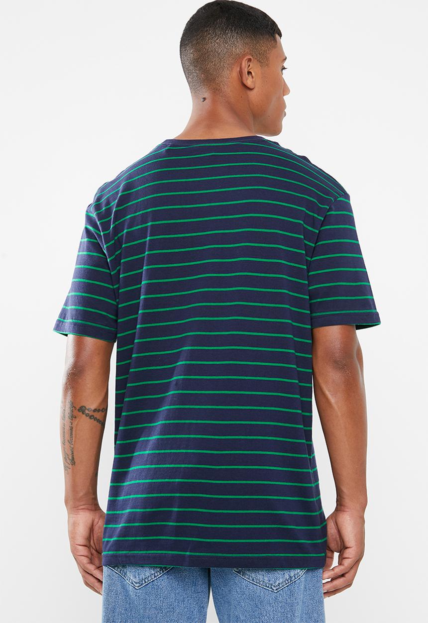 Factorie - Classic embroidered stripe tee - navy & green 