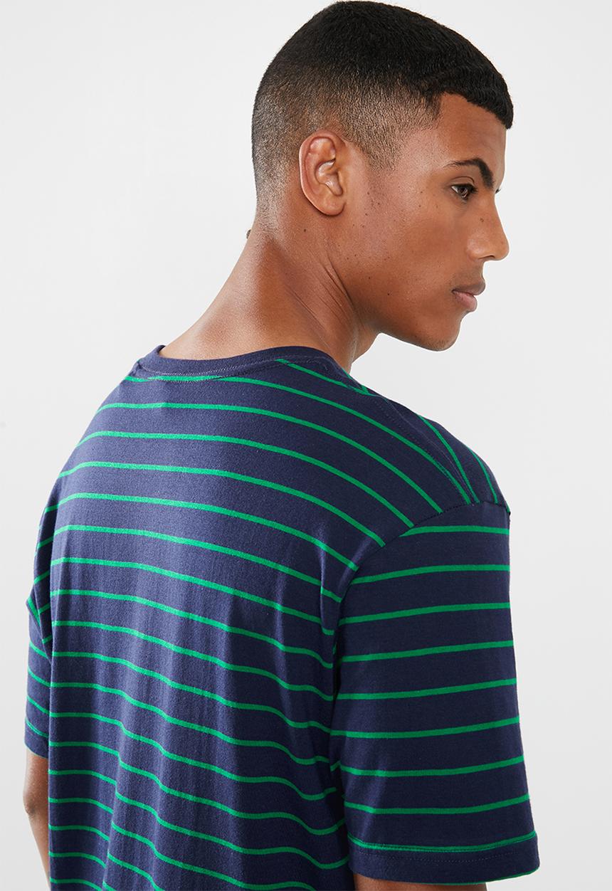 Factorie - Classic embroidered stripe tee - navy & green 