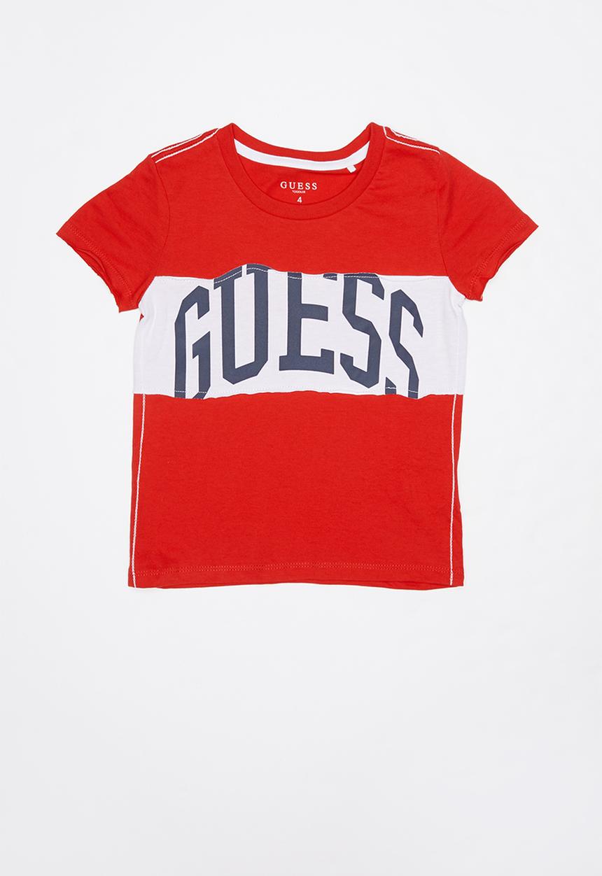 GUESS - Teens short sleeve Guess printed raw edge tee - red