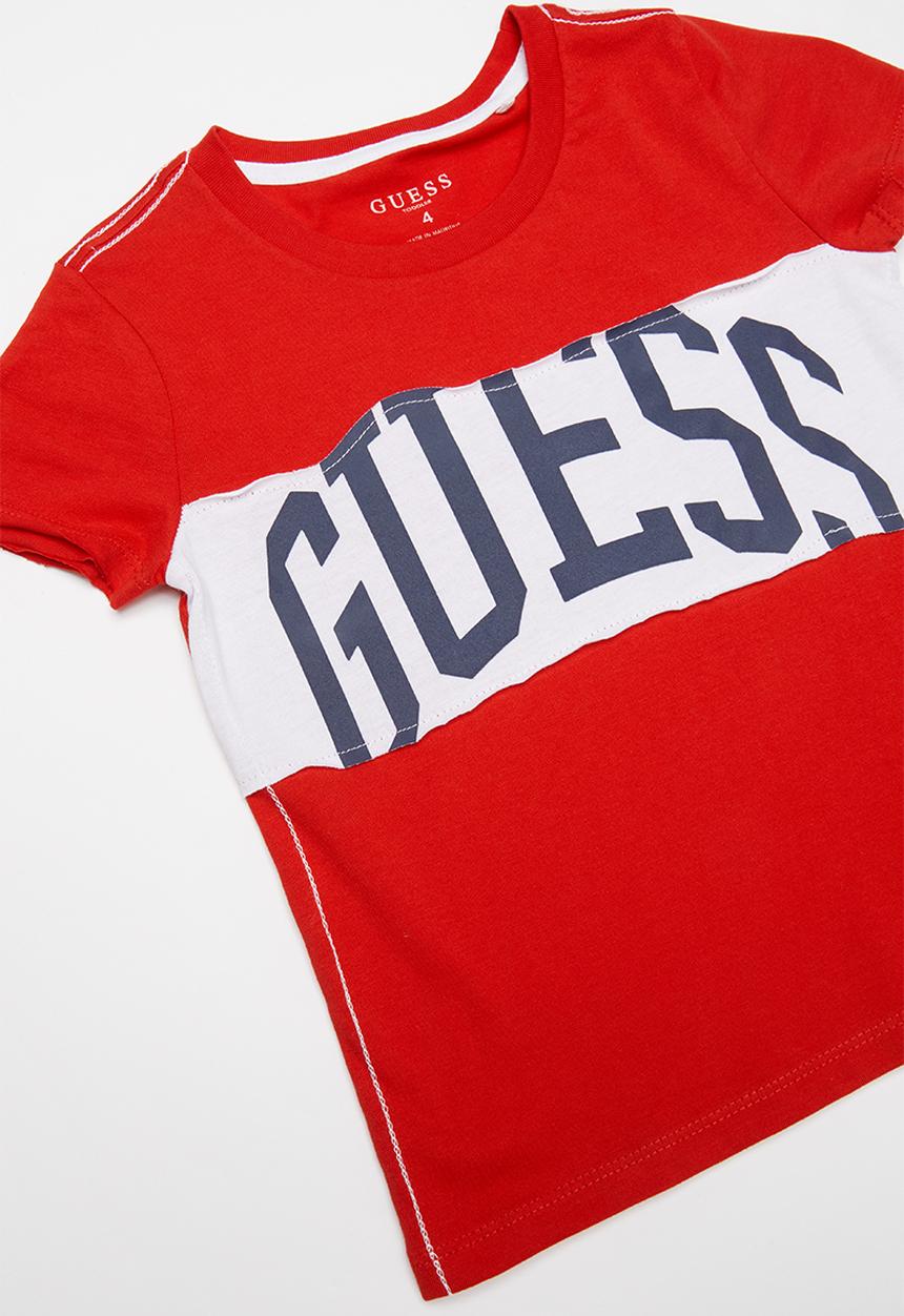 GUESS - Teens short sleeve Guess printed raw edge tee - red