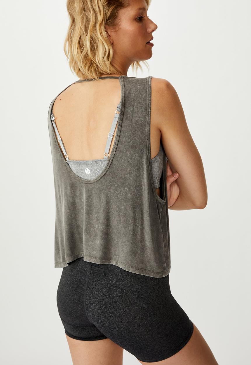 Cotton On - Cropped keyhole washed tank top - charcoal 
