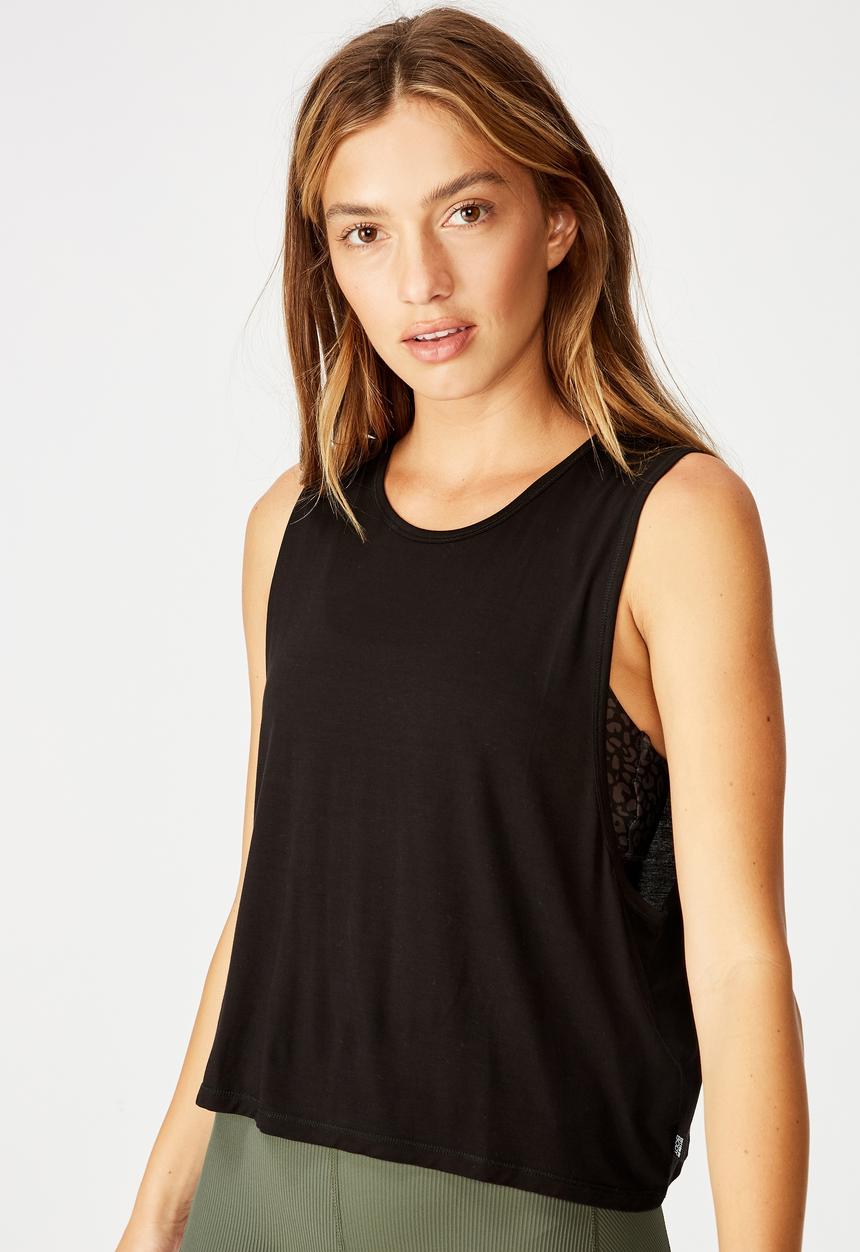 Cotton On - Cropped keyhole washed tank top - black