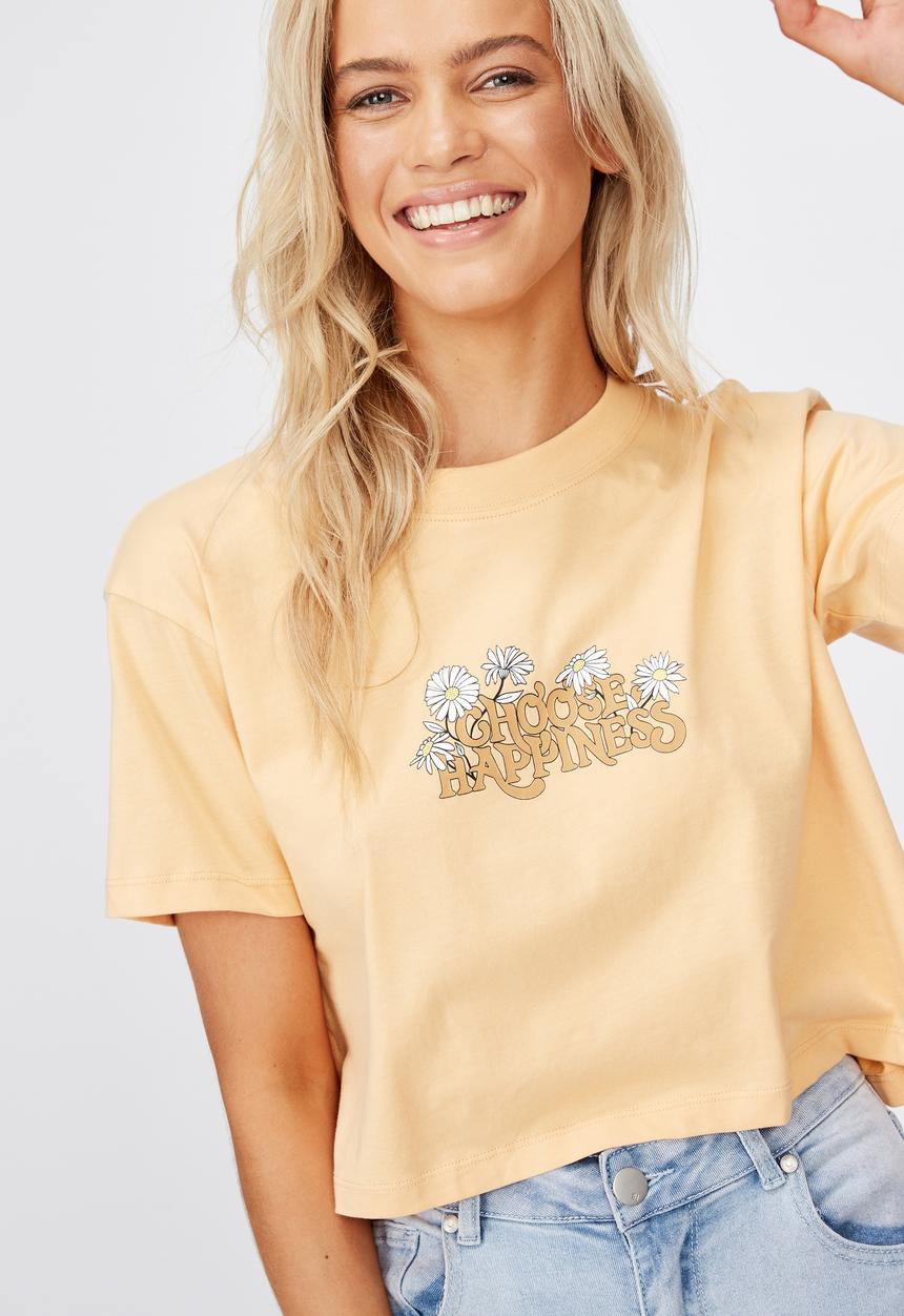 Cotton On - Tbar cali graphic crop tee choose happiness - pampus
