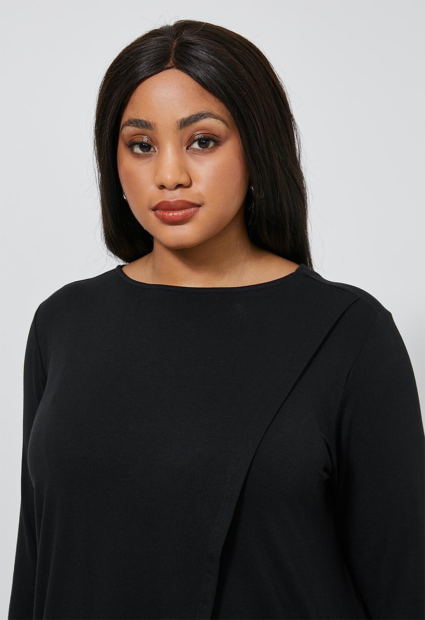 Superbalist - 3/4 Sleeve mock wrap top - black
