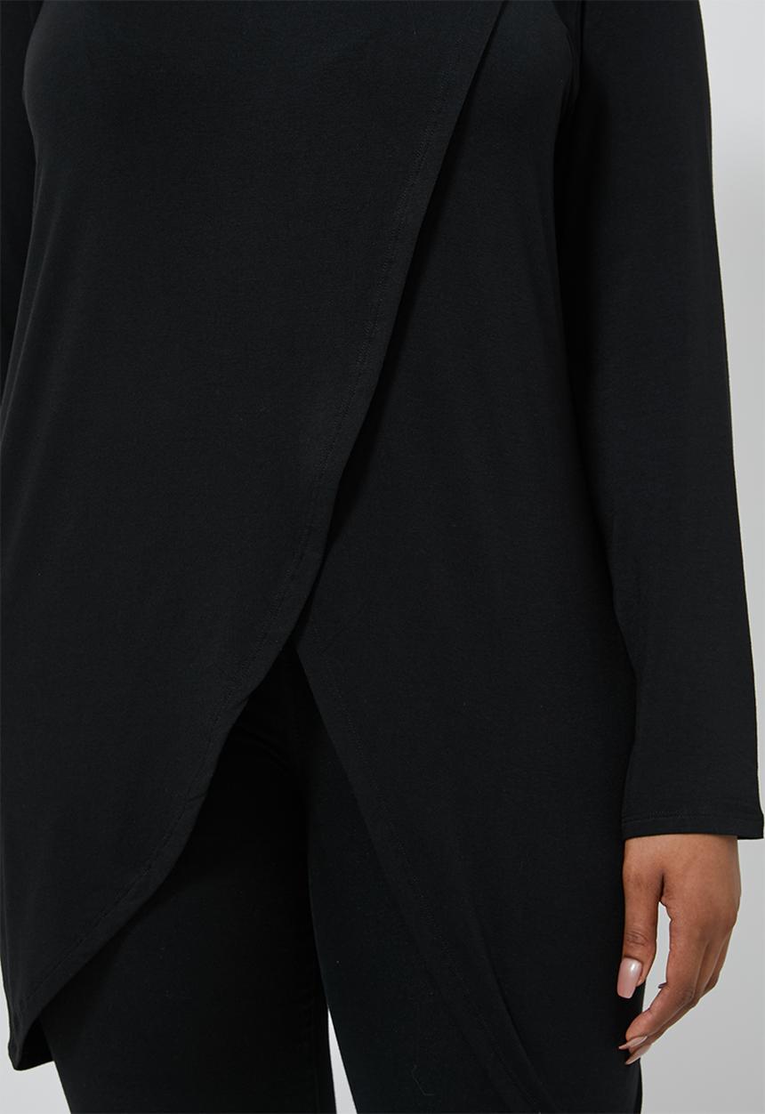 Superbalist - 3/4 Sleeve mock wrap top - black