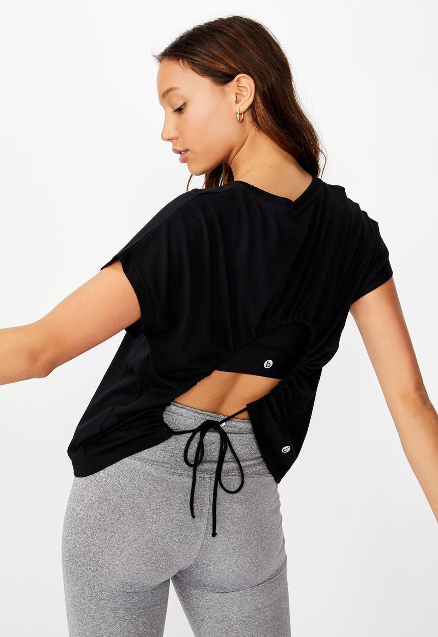 Cotton On - Drop sleeve tie back T-shirt - black