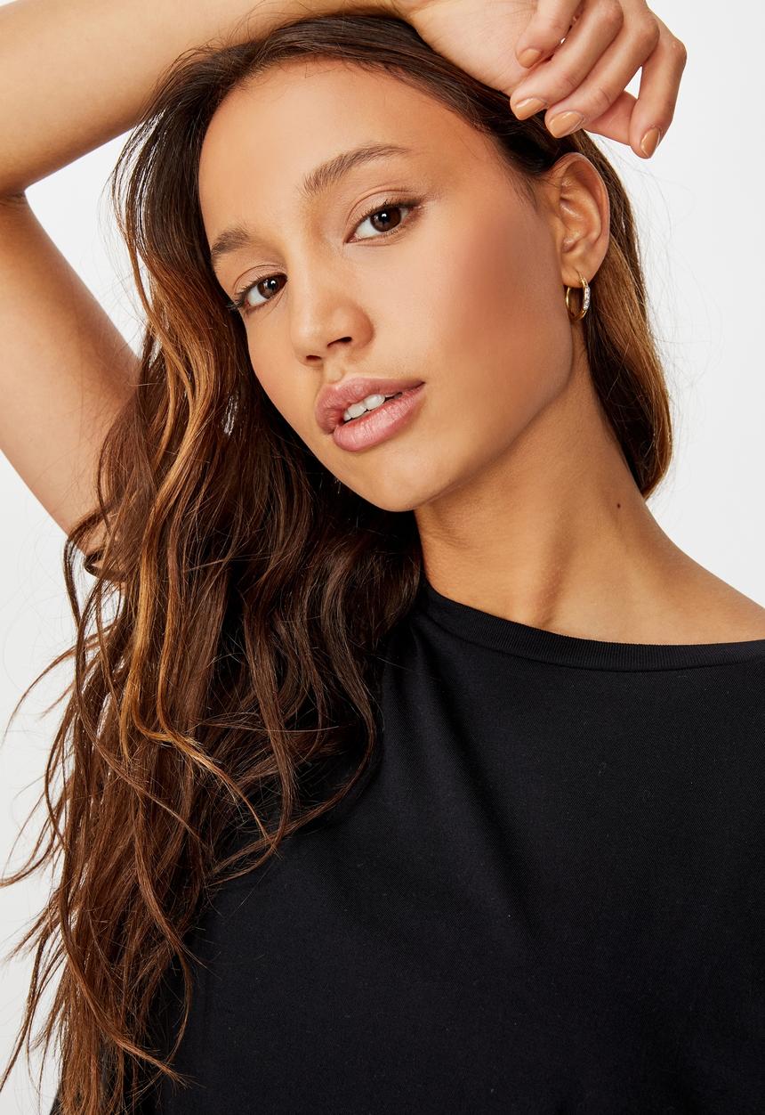 Cotton On - Drop sleeve tie back T-shirt - black