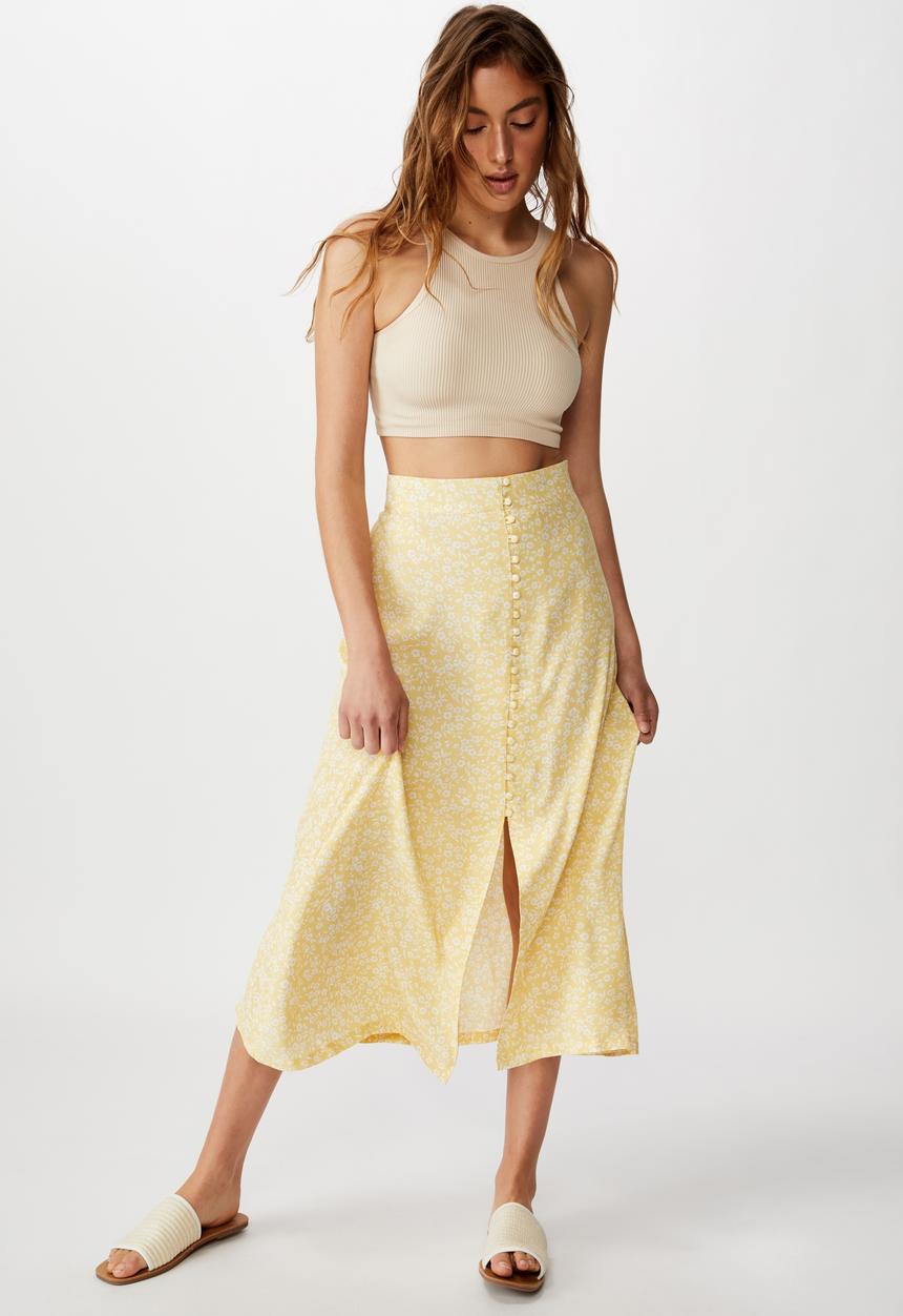 Cotton On - Summer button midi skirt - taylah ditsy sundress yellow