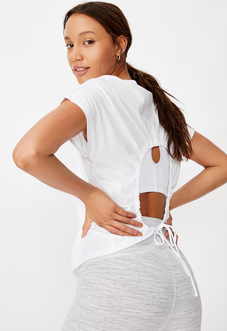 Cotton On - Drop sleeve tie back T-shirt soft cameo - white