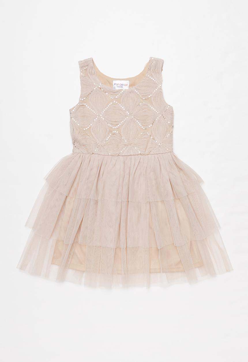 Pop Candy - Tiered combo dress - beige 