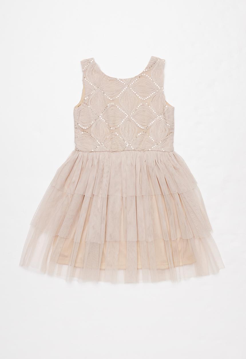 Pop Candy - Tiered combo dress - beige 