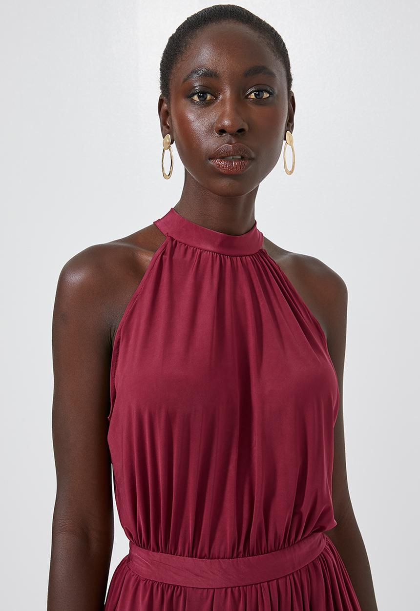 Superbalist - High neck maxi with slit - burgundy