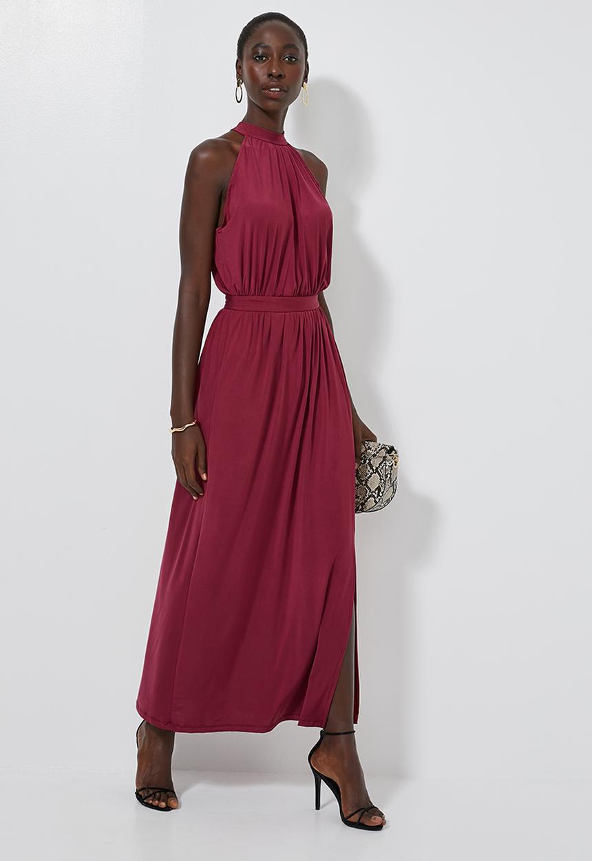 Superbalist - High neck maxi with slit - burgundy